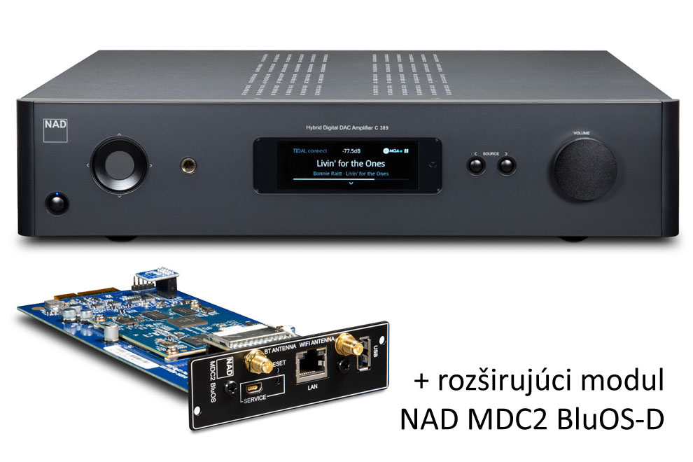 NAD-C-389-mdc2-bluos-d NAD-C-389-mdc2-bluos-d - set integrovaného zosilňovač série Classic so špičkovými DAC a rozširujúceho modulu o BluOS systém, Bluetooth a WiFi